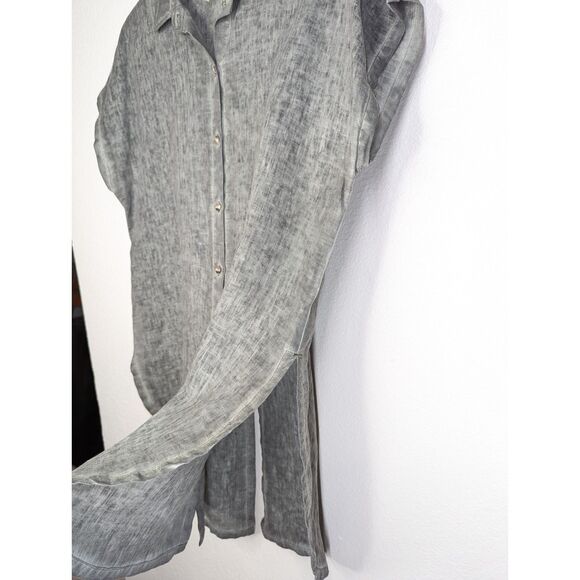XCVI 100% Linen Tunic Top Size L Lagenlook Button Up Shirt Gray Stone Wash - Picture 4 of 11